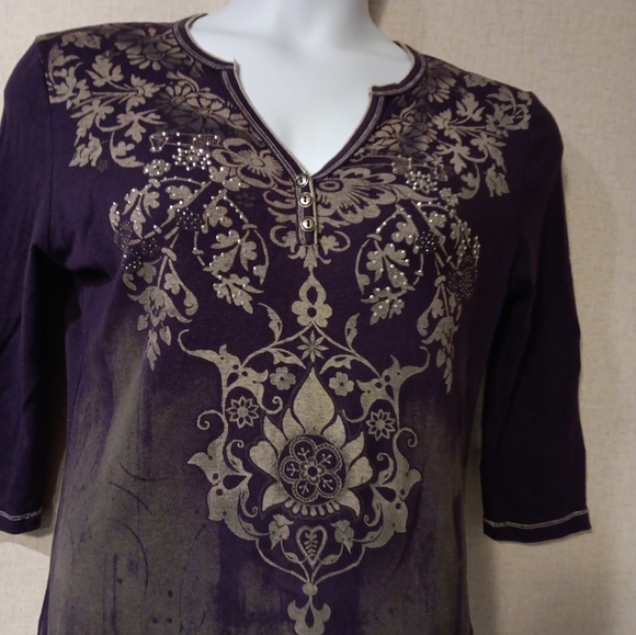 Y2K 200s Blue Canyon Ornate Women's Blouse in Deep Purple Vintage - Picture 3 of 5